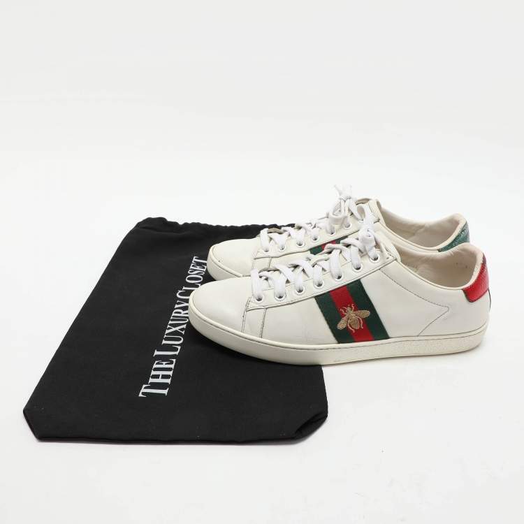 Pre Owned Gucci White Leather Leather Ace Bee Embroidered Low Top Sneakers Size 39