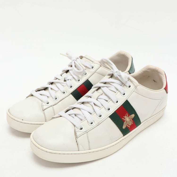 Pre Owned Gucci White Leather Leather Ace Bee Embroidered Low Top Sneakers Size 39