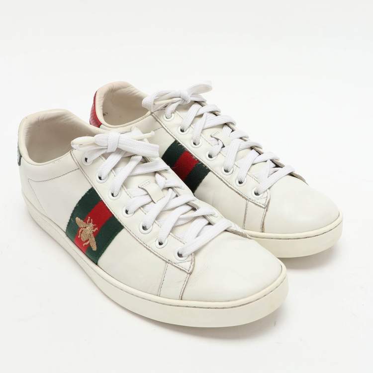 Pre Owned Gucci White Leather Leather Ace Bee Embroidered Low Top Sneakers Size 39