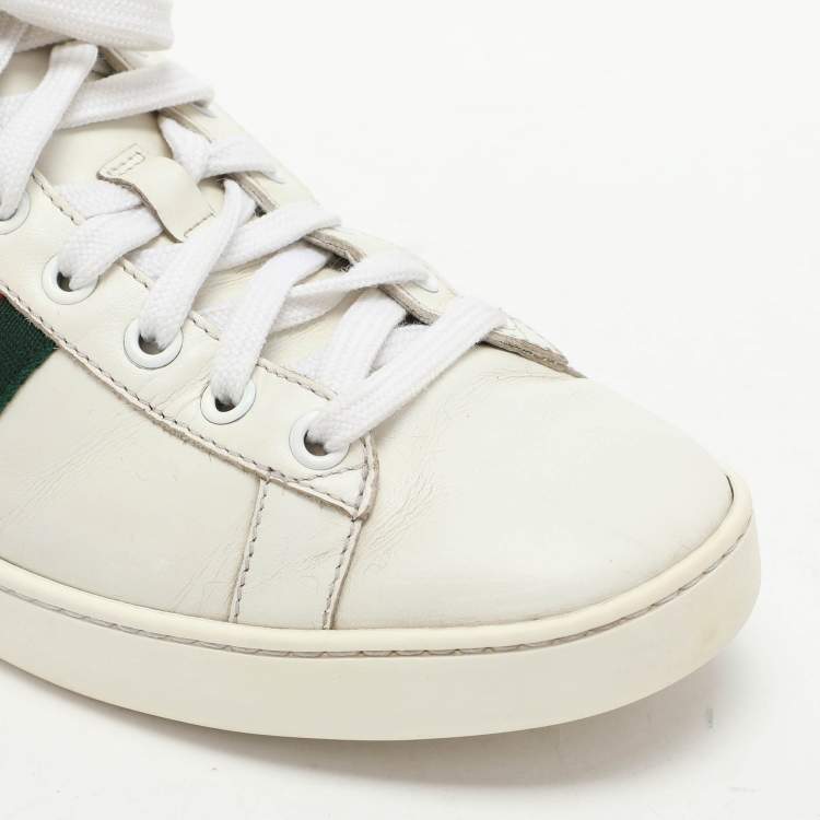 Pre Owned Gucci White Leather Leather Ace Bee Embroidered Low Top Sneakers Size 39