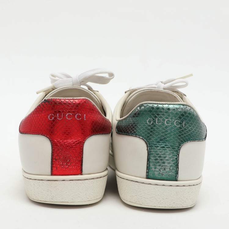 Pre Owned Gucci White Leather Leather Ace Bee Embroidered Low Top Sneakers Size 39