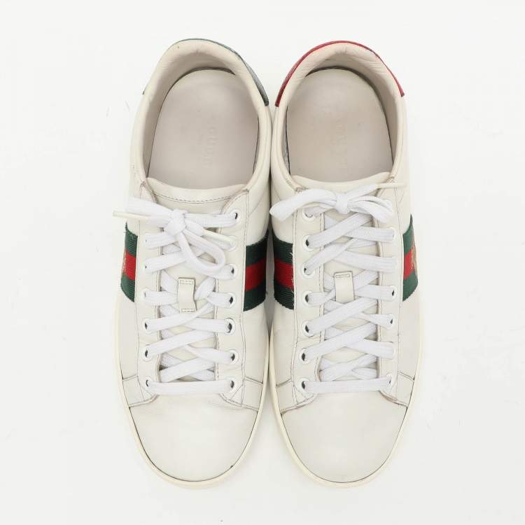 Pre Owned Gucci White Leather Leather Ace Bee Embroidered Low Top Sneakers Size 39