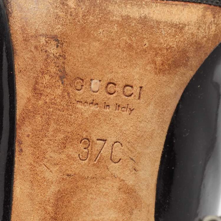 Pre Owned Gucci Black Patent Leather Horsebit Peep Toe Pumps Size 37