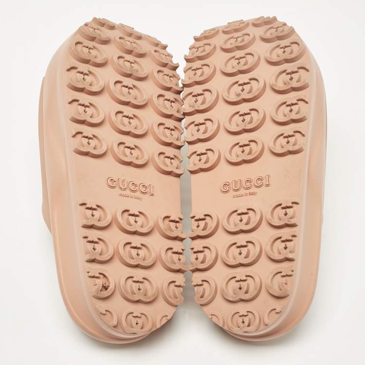 Pre Owned Gucci Beige GG Rubber Slide Sandals Size 38