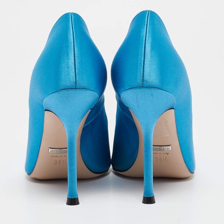 Pre Owned Gucci Blue Satin Dionysus Pumps Size 35.5