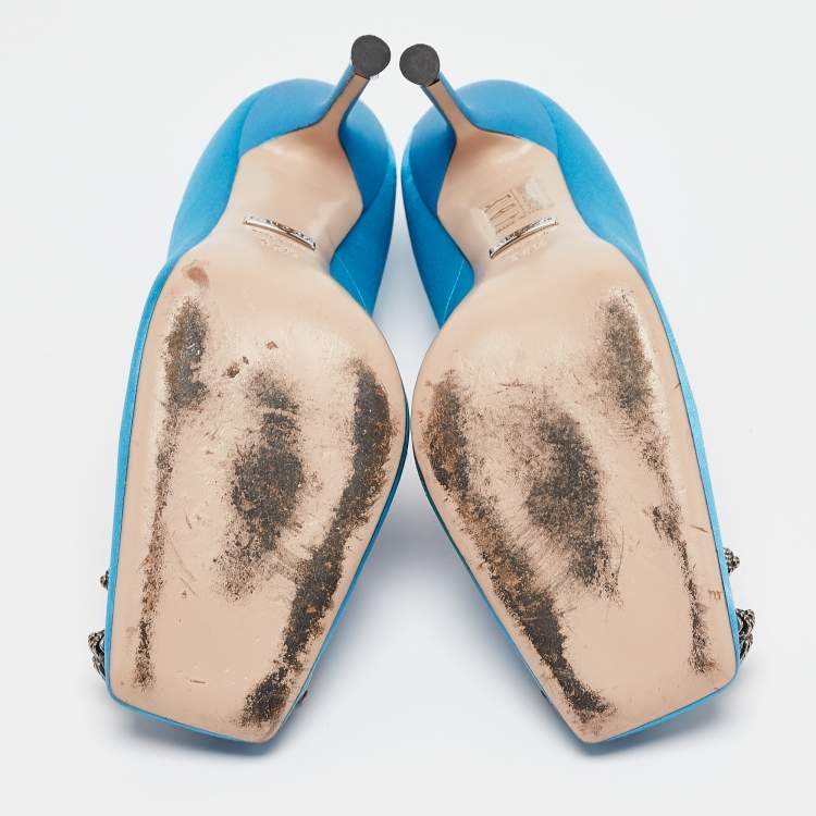 Pre Owned Gucci Blue Satin Dionysus Pumps Size 35.5