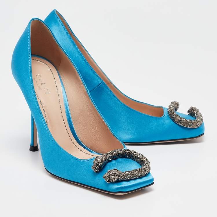 Pre Owned Gucci Blue Satin Dionysus Pumps Size 35.5