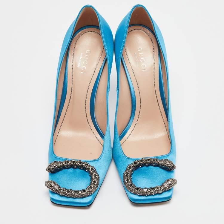 Pre Owned Gucci Blue Satin Dionysus Pumps Size 35.5