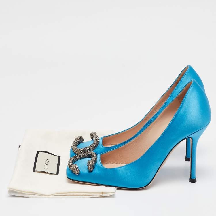 Pre Owned Gucci Blue Satin Dionysus Pumps Size 35.5