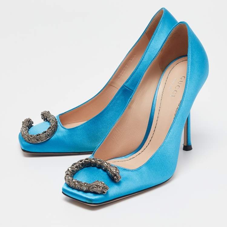 Pre Owned Gucci Blue Satin Dionysus Pumps Size 35.5