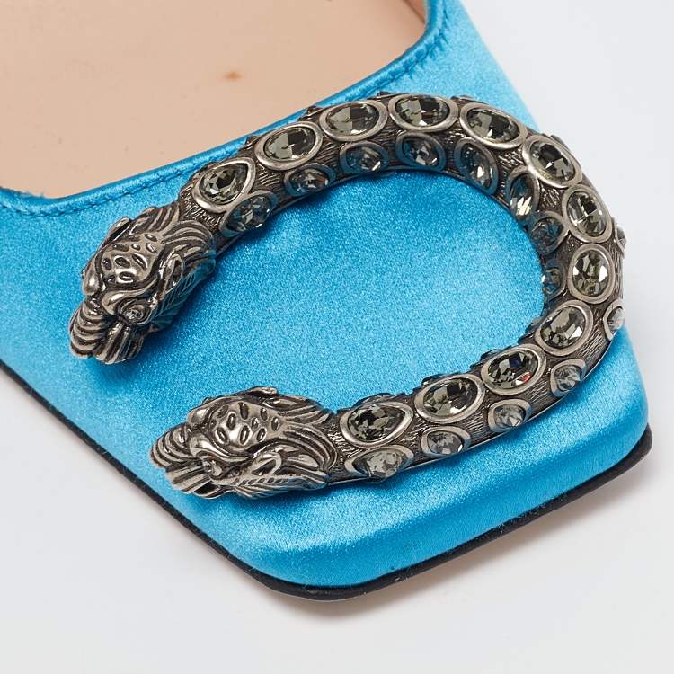 Pre Owned Gucci Blue Satin Dionysus Pumps Size 35.5