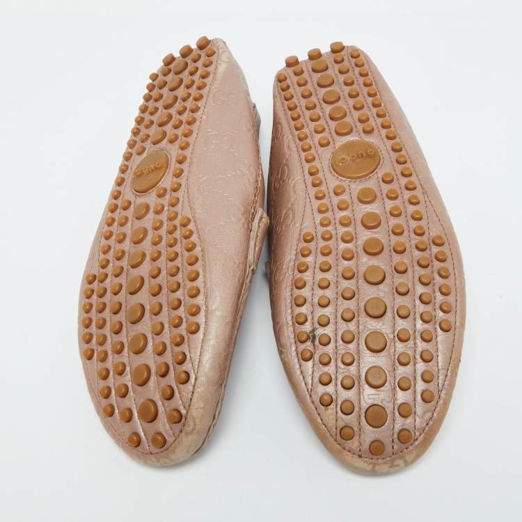Pre Owned Gucci Champagne Pink Guccissima Leather Slip On Loafers Size 35.5