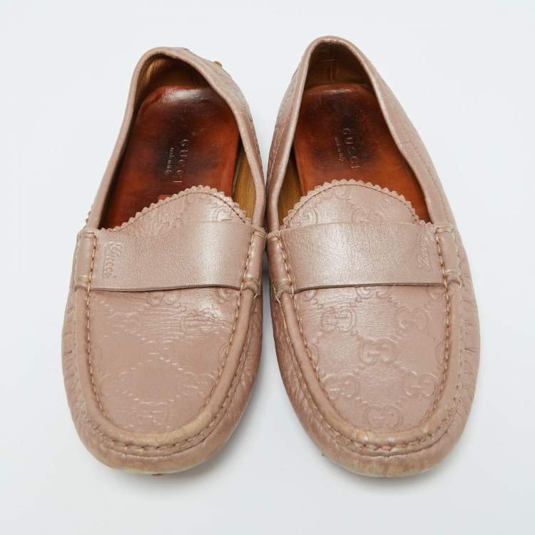 Pre Owned Gucci Champagne Pink Guccissima Leather Slip On Loafers Size 35.5