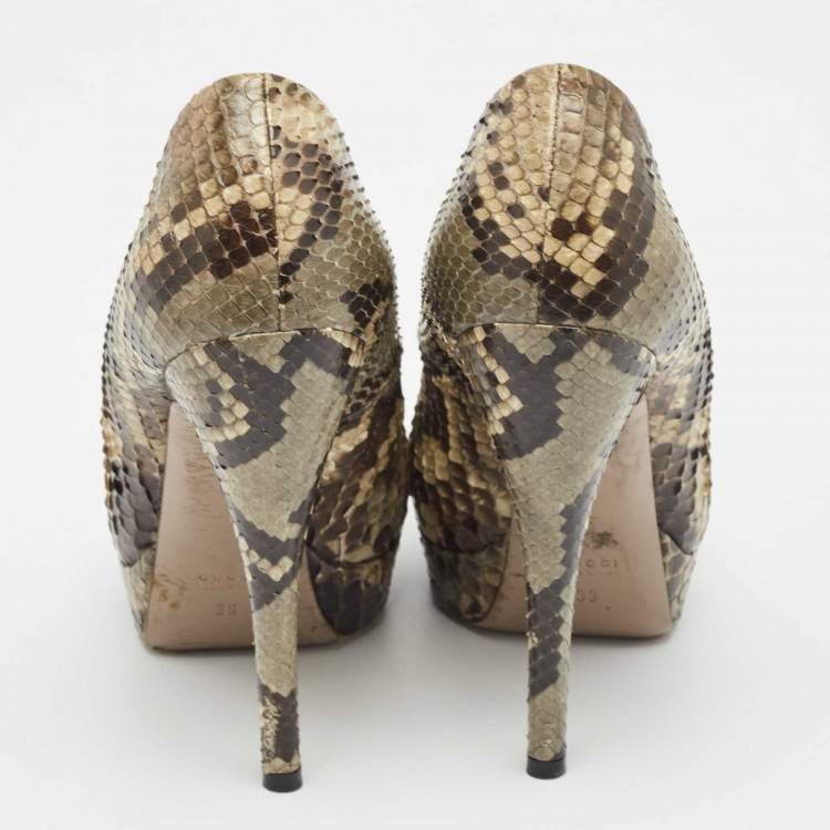 Pre Owned Gucci Brown Python Leather Platform Pumps Size 39