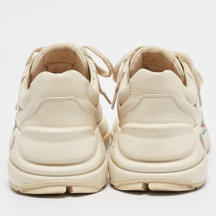 Pre Owned Gucci Cream Leather Rhyton Lace Up Sneakers Size 37.5