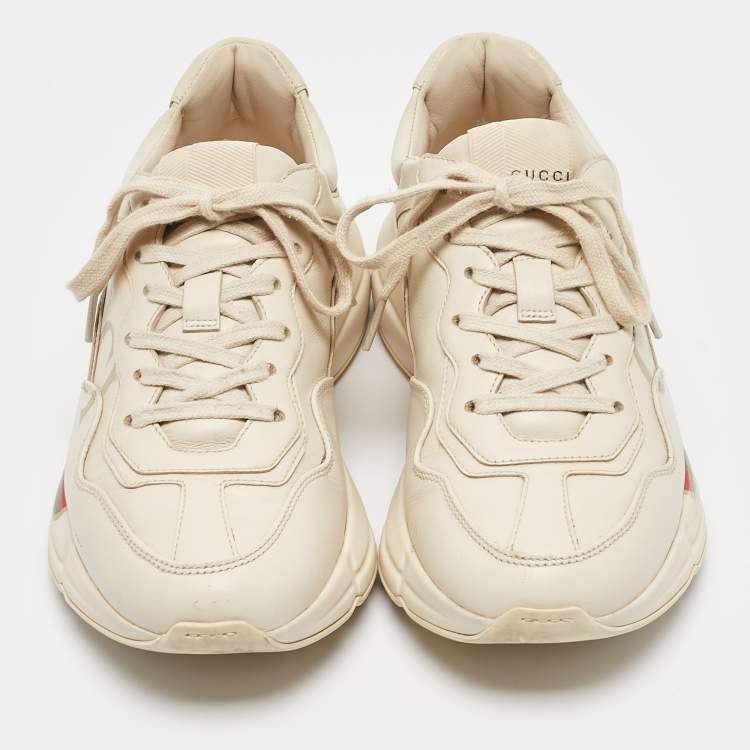 Pre Owned Gucci Cream Leather Rhyton Lace Up Sneakers Size 37.5
