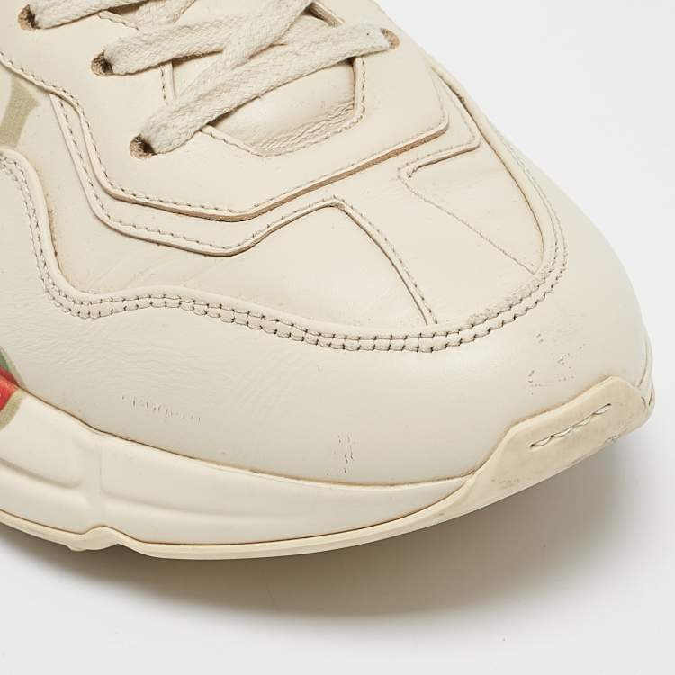 Pre Owned Gucci Cream Leather Rhyton Lace Up Sneakers Size 37.5