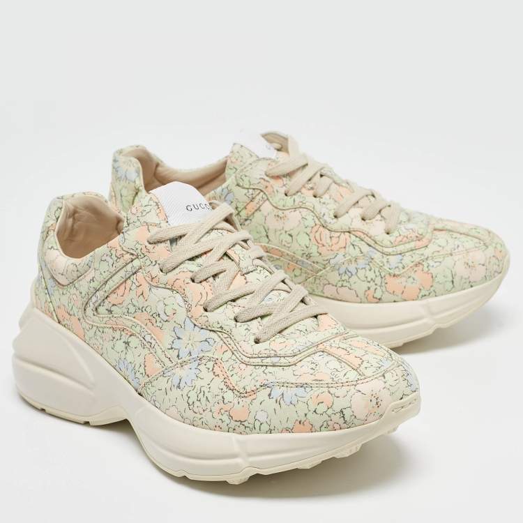 Pre Owned Gucci Multicolor Leather Rhyton Lace Up Sneakers Size 38