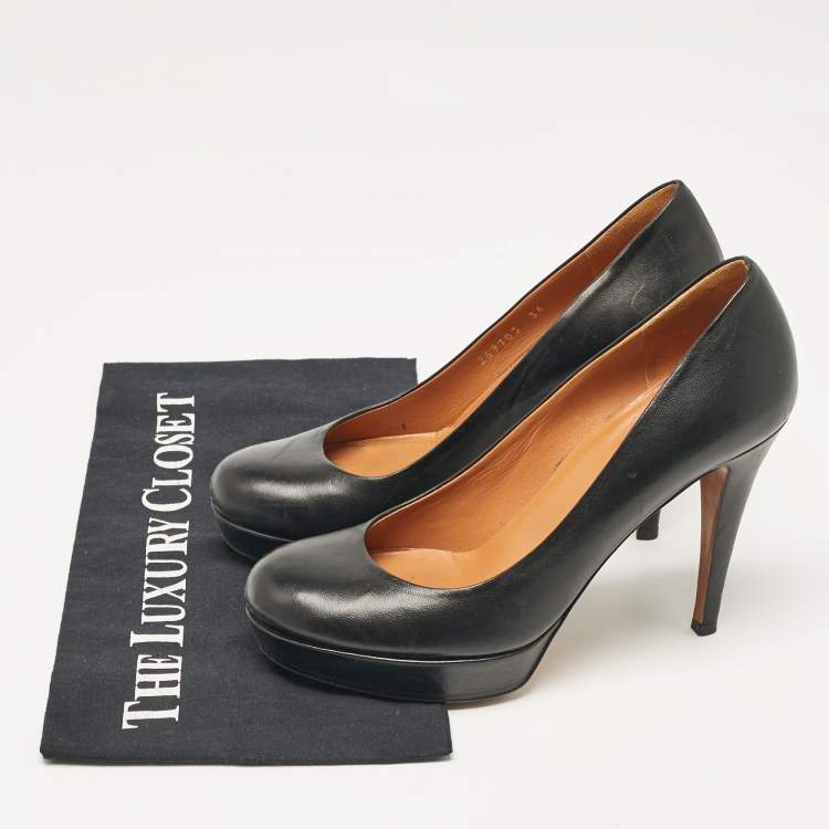 Pre Owned Gucci Black Leather Round Toe Platform Pumps Size 36