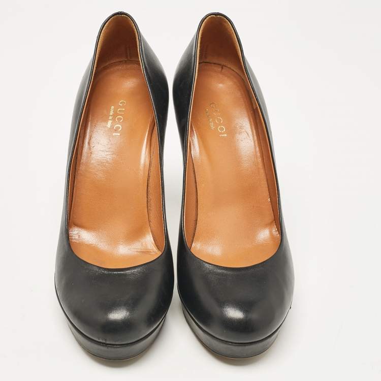 Pre Owned Gucci Black Leather Round Toe Platform Pumps Size 36