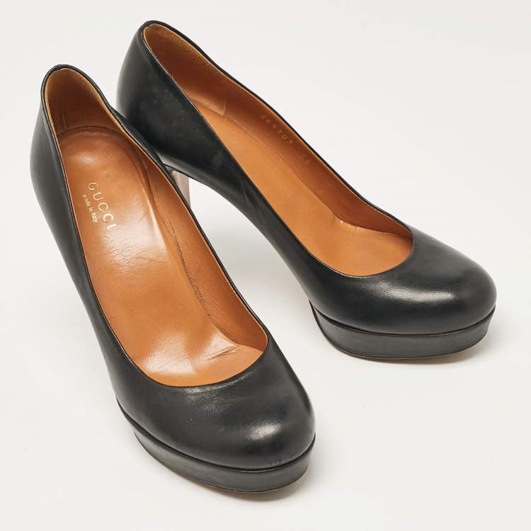 Pre Owned Gucci Black Leather Round Toe Platform Pumps Size 36