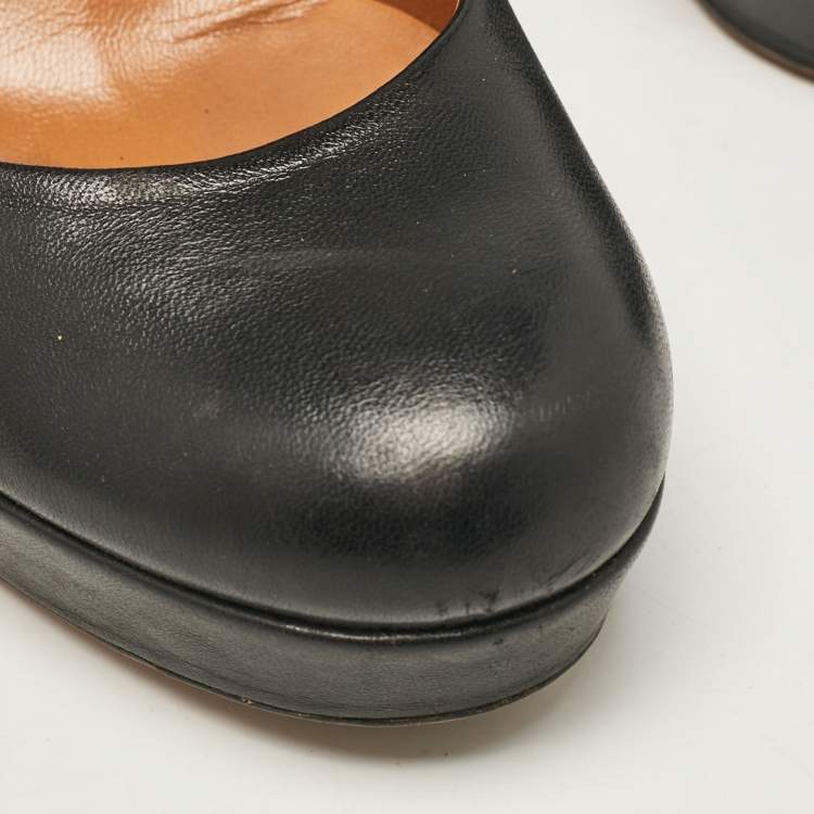 Pre Owned Gucci Black Leather Round Toe Platform Pumps Size 36