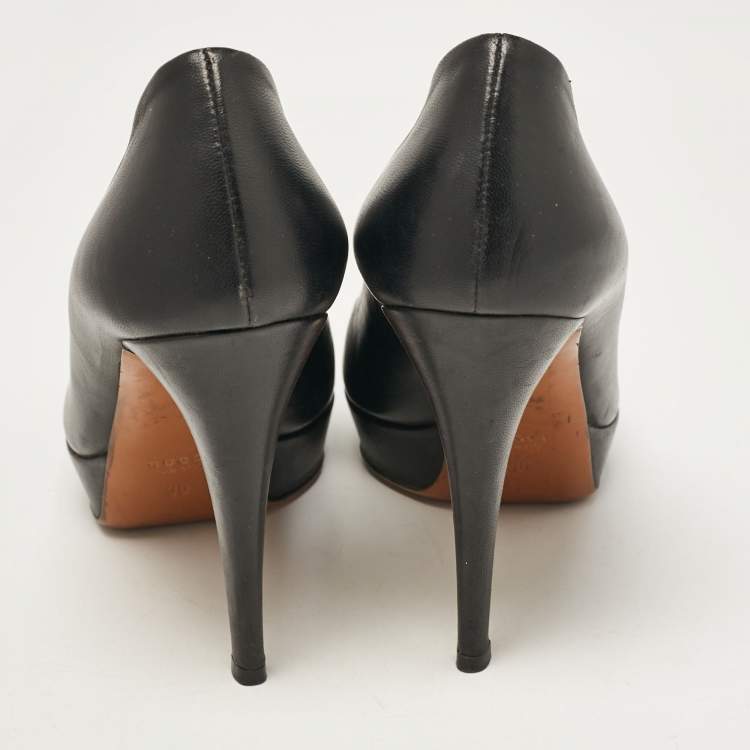 Pre Owned Gucci Black Leather Round Toe Platform Pumps Size 36