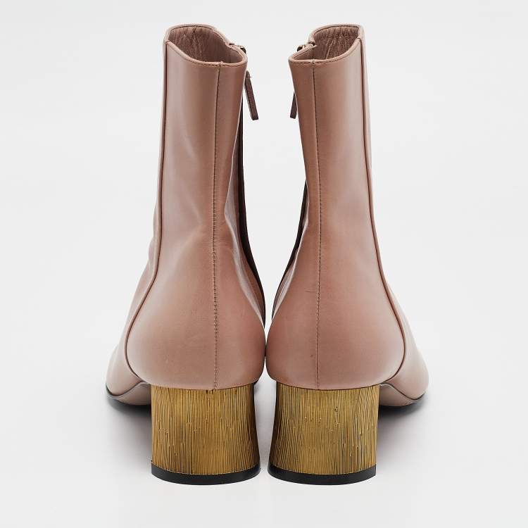 Pre Owned Gucci Beige Leather Ankle Length Boots Size 39