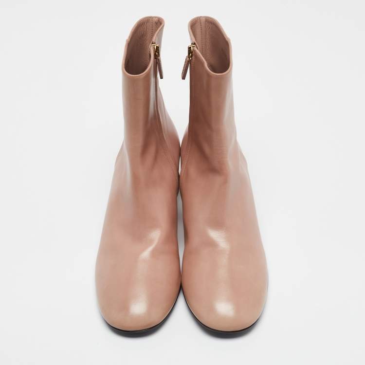 Pre Owned Gucci Beige Leather Ankle Length Boots Size 39