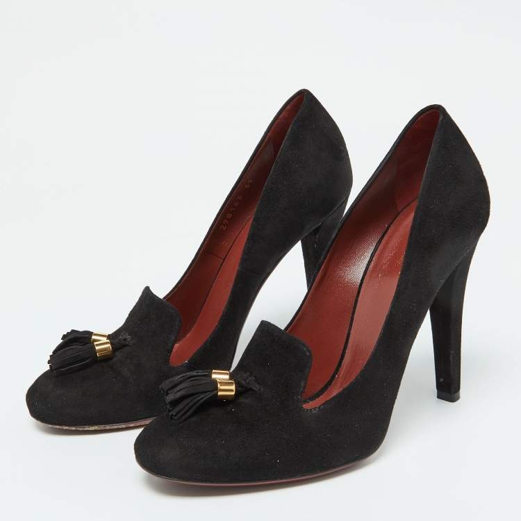 Pre Owned Gucci Black Suede Mischa Tassel Moccasin Pumps Size 39