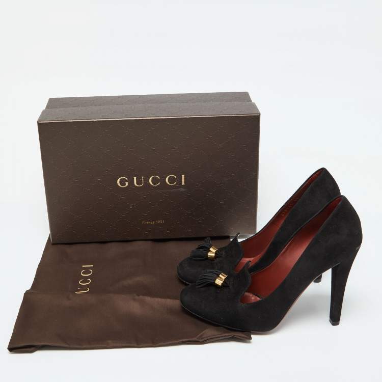 Pre Owned Gucci Black Suede Mischa Tassel Moccasin Pumps Size 39
