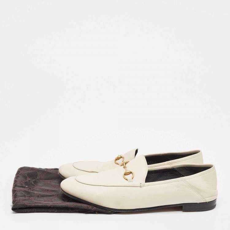 Pre Owned Gucci Cream Leather Jordaan Loafers Size 41.5