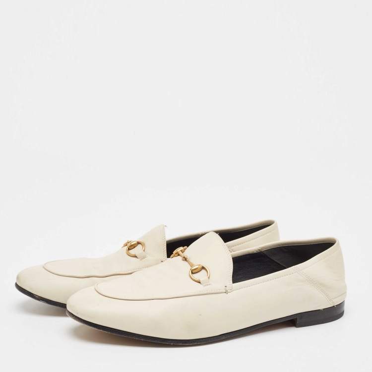 Pre Owned Gucci Cream Leather Jordaan Loafers Size 41.5