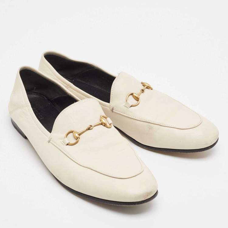 Pre Owned Gucci Cream Leather Jordaan Loafers Size 41.5
