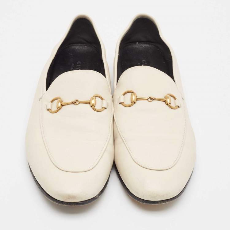Pre Owned Gucci Cream Leather Jordaan Loafers Size 41.5