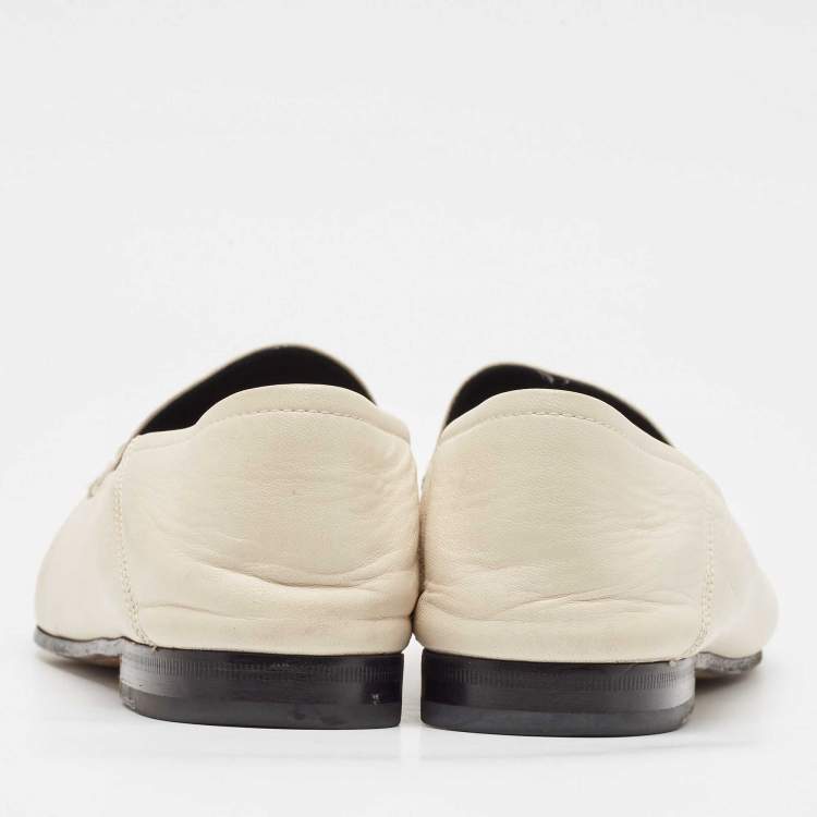 Pre Owned Gucci Cream Leather Jordaan Loafers Size 41.5