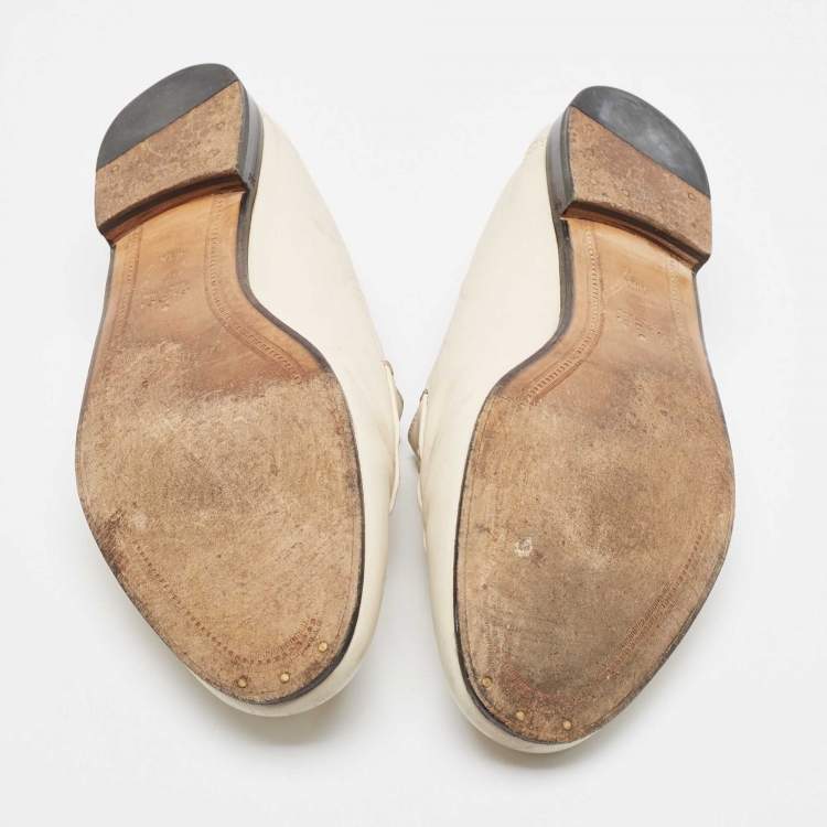 Pre Owned Gucci Cream Leather Jordaan Loafers Size 41.5