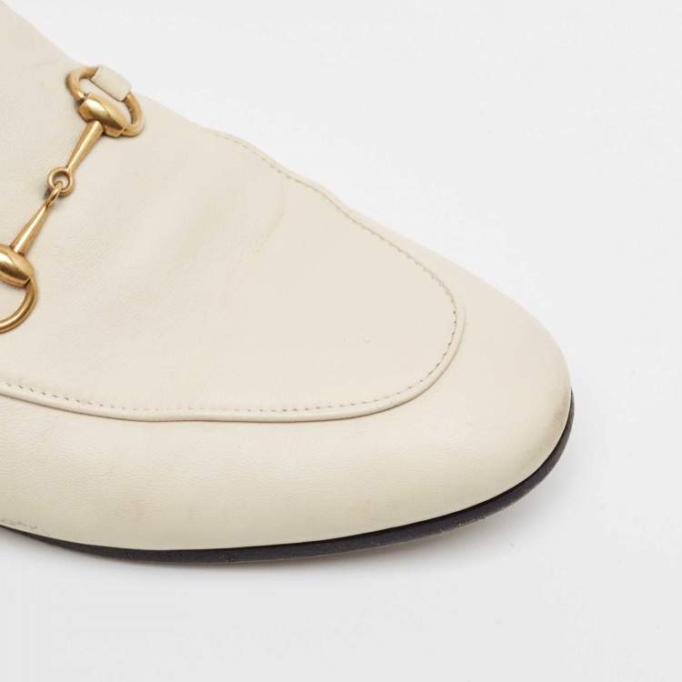 Pre Owned Gucci Cream Leather Jordaan Loafers Size 41.5