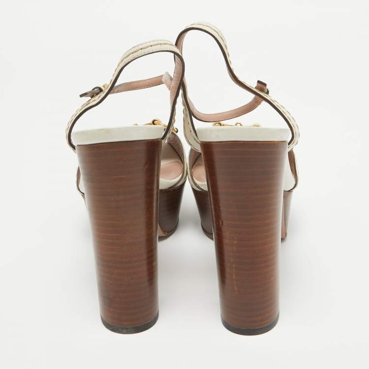 Pre Owned Gucci Cream Leather Lifford Ankle Strap Sandals Size 37.5
