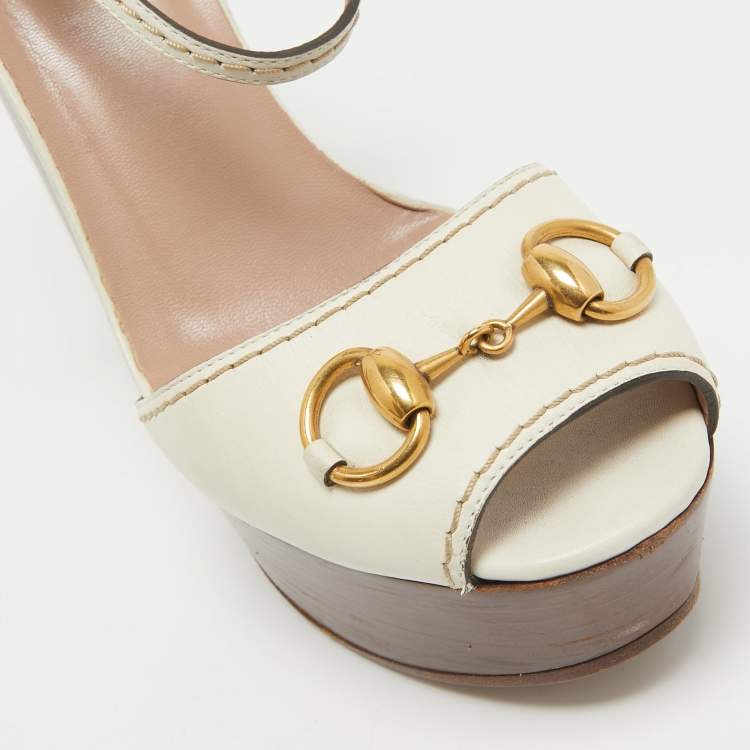 Pre Owned Gucci Cream Leather Lifford Ankle Strap Sandals Size 37.5
