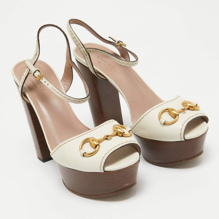 Pre Owned Gucci Cream Leather Lifford Ankle Strap Sandals Size 37.5