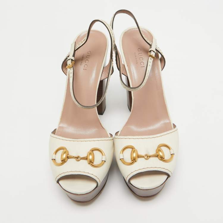 Pre Owned Gucci Cream Leather Lifford Ankle Strap Sandals Size 37.5