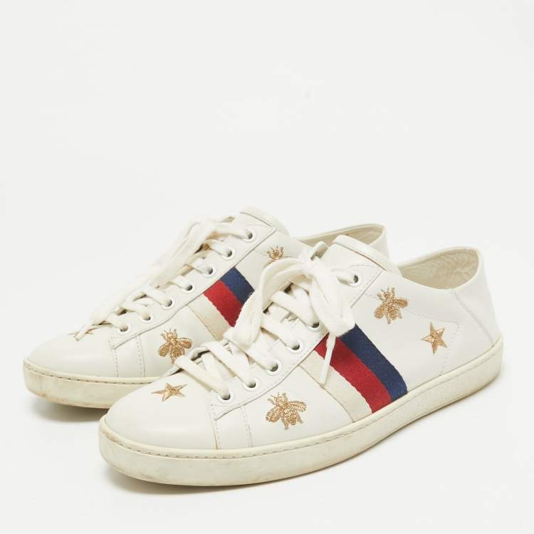 Pre Owned Gucci White Leather Ace Lace Up Sneakers Size 38