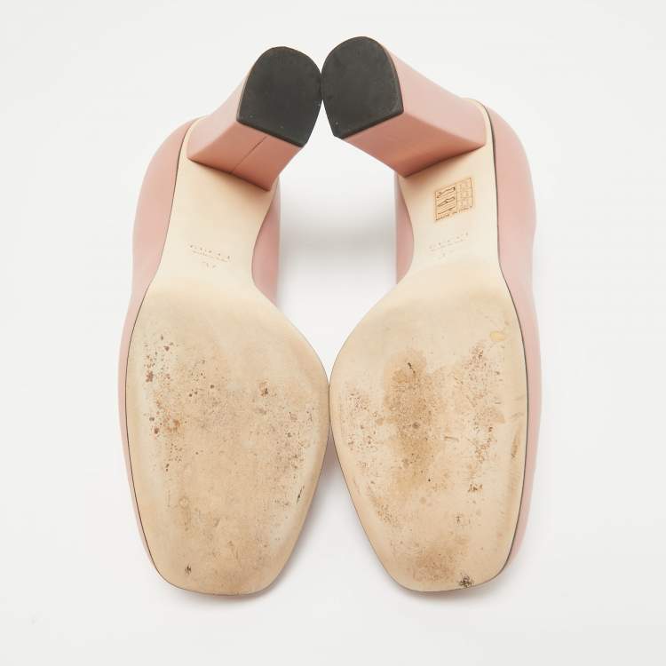 Pre Owned Gucci Pink Leather Block Heel Pumps Size 37