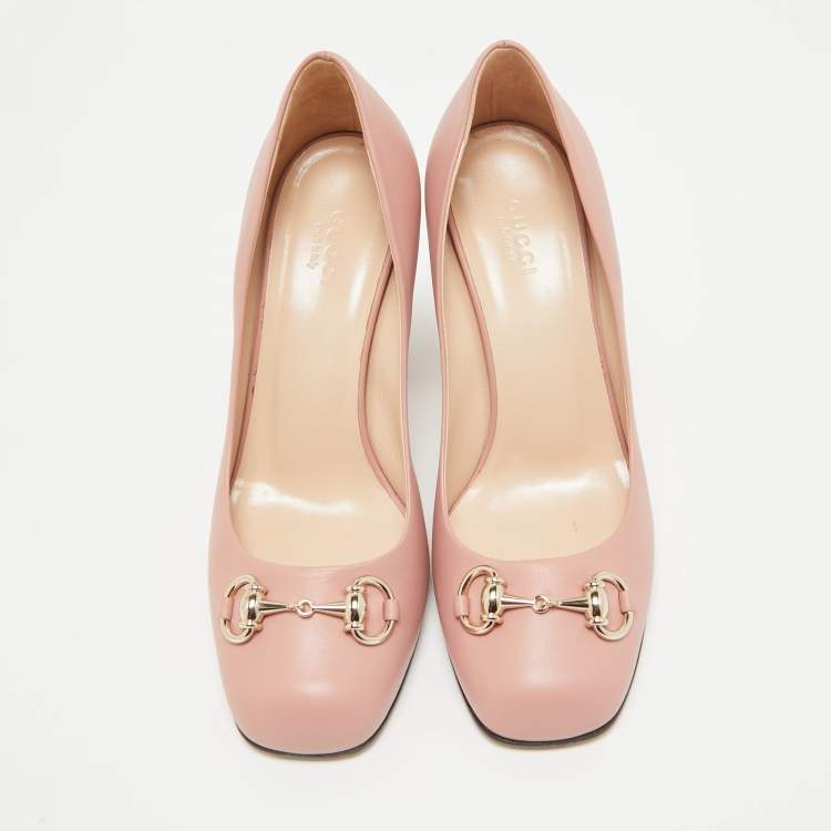 Pre Owned Gucci Pink Leather Block Heel Pumps Size 37