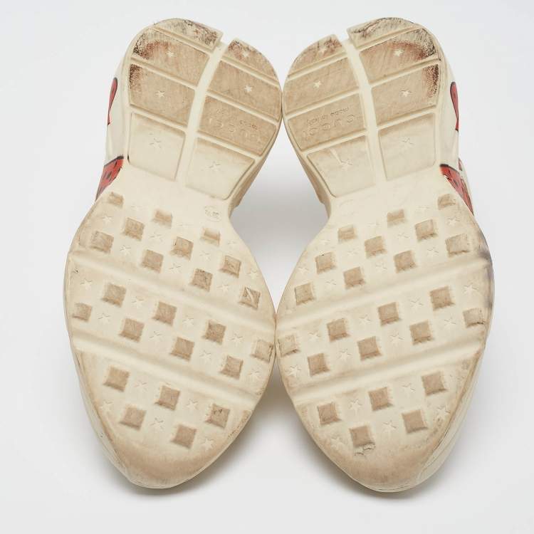 Pre Owned Gucci Cream Leather Strawberry Print Rhyton Sneakers Size 39.5