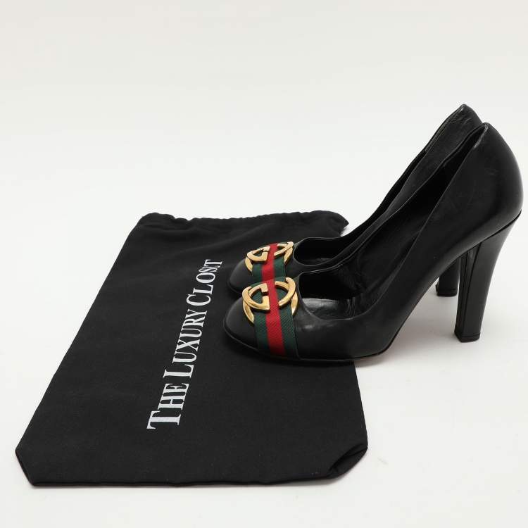 Pre Owned Gucci Black Leather GG Web Pumps Size 40