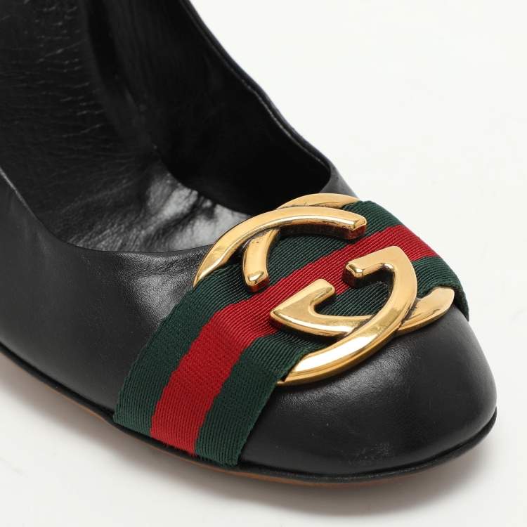 Pre Owned Gucci Black Leather GG Web Pumps Size 40