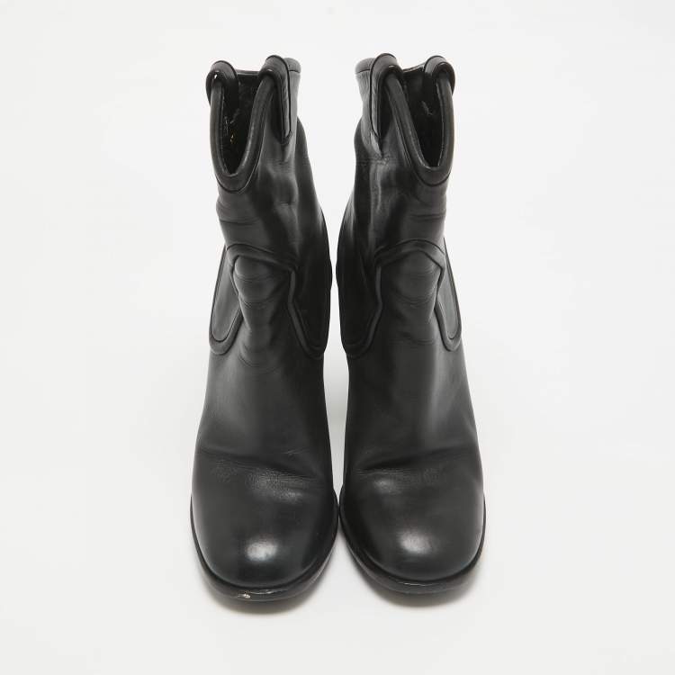 Pre Owned Gucci Black Leather Ankle Boots Size 38