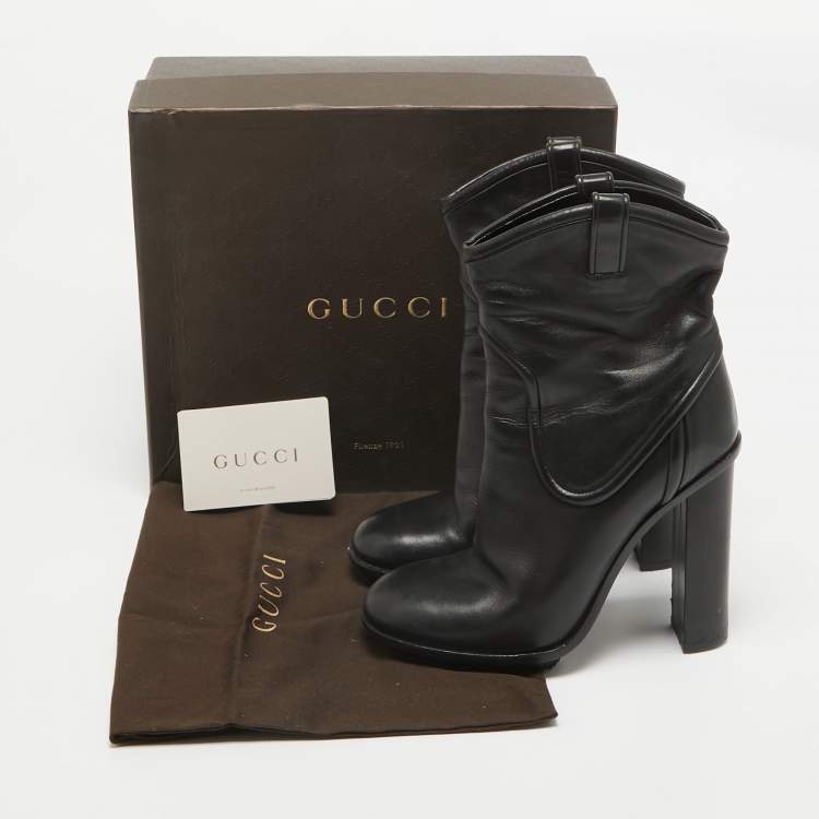 Pre Owned Gucci Black Leather Ankle Boots Size 38